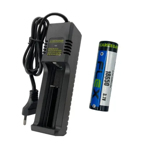 Carregador Li-ion 4.2V Bivolt + Bateria 18650 Recarregável | Kit Completo