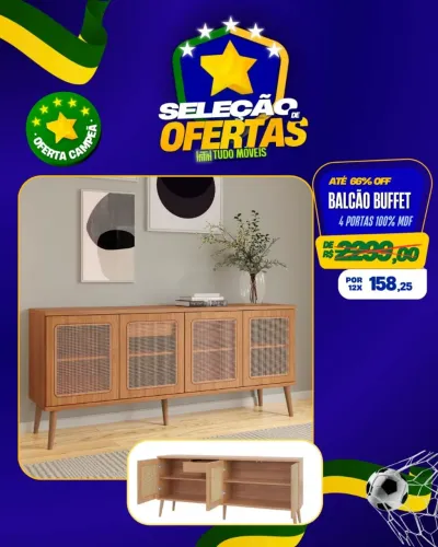 Balcão buffet 4 portas 100% MDF 