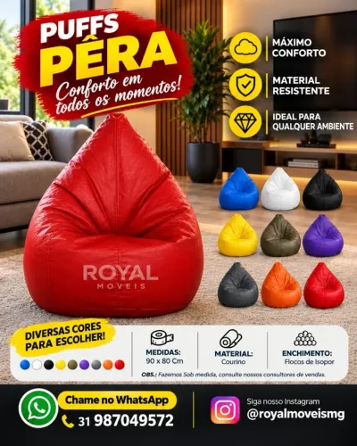 Puff Pêra Com Enchimento Super Reforçado. Produto Novo Direto de Fábrica P/Sua Casa.