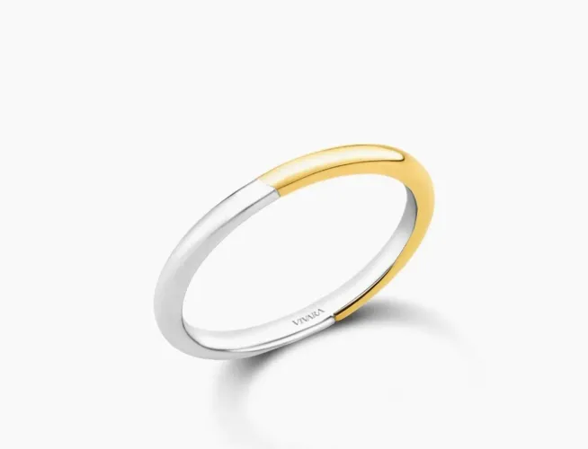 Anel especial date em prata 925 e ouro amarelo 18k, 2mm