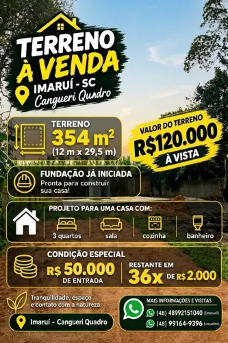Terreno 354 m² com fundação, água, luz e asfalto - Imaruí- cangueri quadro.