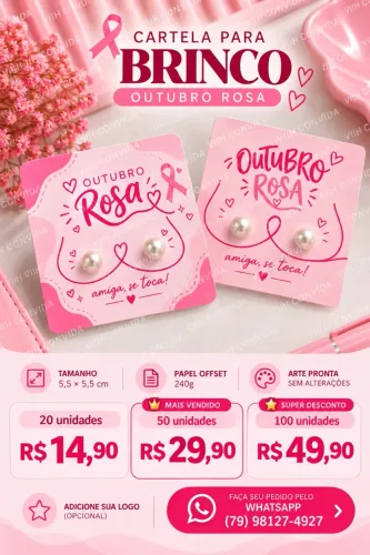 Cartelas para Brinco Outubro Rosa - A Partir de R$ 14,90