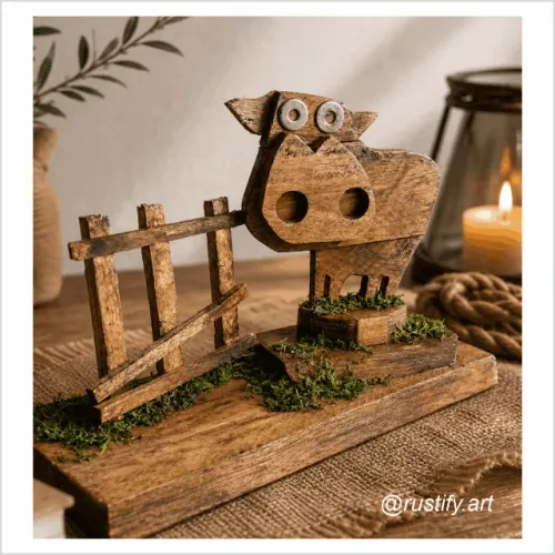 Peça Decorativa: Vaquinha em madeira reciclada - Peça única!