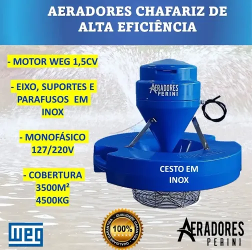 AERADORES CHAFARIZ DE ALTA EFICIÊNCIA Cesto inox 304 - MOTOR WEG 1,5CV