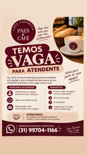 Vaga para atendente na região do Barreiro