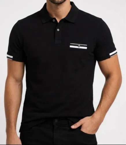 Camisa Polo Suedine Preta Detalhe