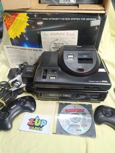Videogame antigo sega cd de gaveta, completo