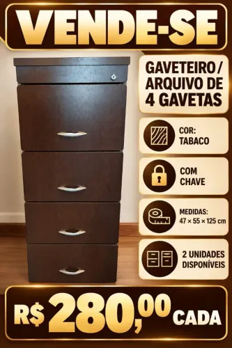 Arquivo Escritório 4 gavetas Aço/Madeira