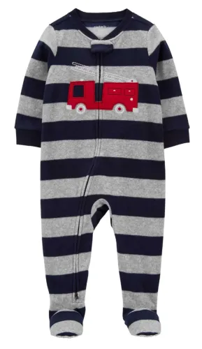 Macacão Pijama Carter?s - 3 meses - Em Fleece - Caminhão - Azul Escuro