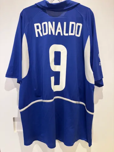 Camisa Brasil 2002 Azul Nike Original Ronaldo #9 - Copa do Mundo Coreia/Japão - Patch