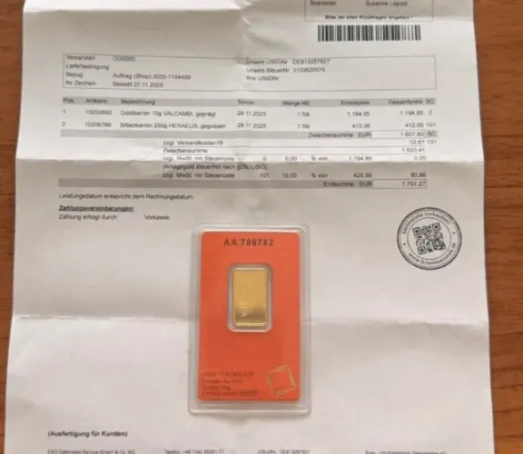 Valcambi Suisse - 10g Ouro 999,9 | Embalagem Original Lacrada