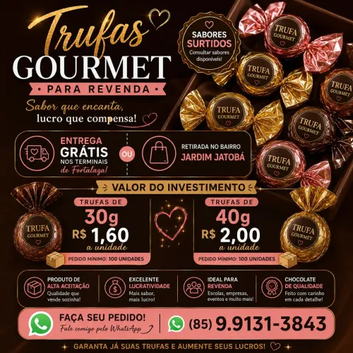 TRUFAS GOURMET $1,60 PEDIDO MÍNIMO 100 UNIDADES SABORES VARIADOS RENDA EXTRA