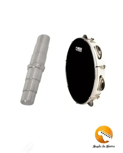 KIT Pandeiro Abs 10 Pele Poly Preta Phx + Instrumento Ganza Spanking Aluminio - CARNAVAL