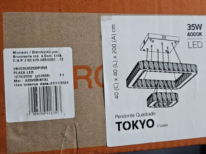 Luminária cristal quadrada tokio