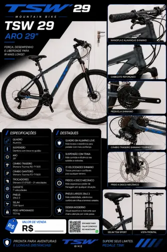 Bicicleta MTB TSW Ride 29 Aro 29 | Nova