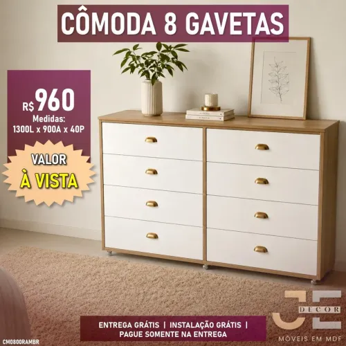 Cômodas 8 gavetas em mdf