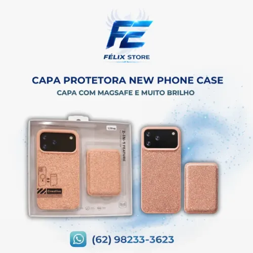 CAPA PROTETORA NEW PHONE CASE ROSA COM BRILHO, CARTEIRA E MAGSAFE 