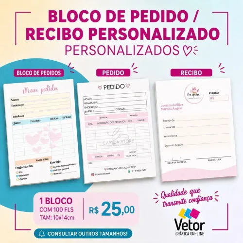 Bloco de pedido/ Recibo personalizado