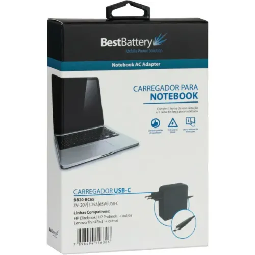 FONTE NOTEBOOK COMPATIVEL LENOVO 5V A 20V 3.25A | 65W TIPO C - LOJA DADO DIGITAL