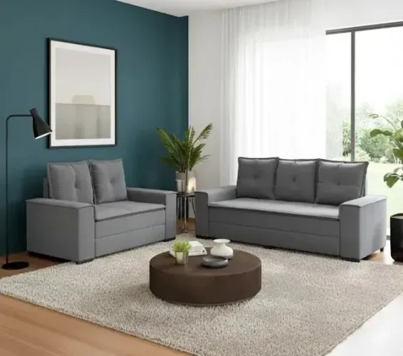 Sofá Barcelona Cinza 2 e 3 Lugares | Conforto e Elegância