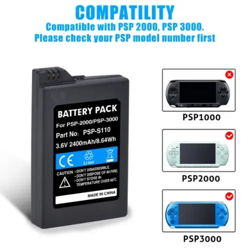 Batria para PSP Modelos 2000/3000 - BatMax - 2400mAh