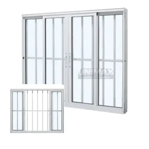 Janela de Alumínio Branca 4 Folhas com Grade 100x150 - Linha Suprema