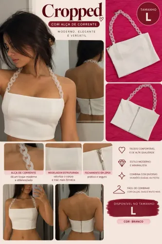 cropped guess alça de corrente branco g