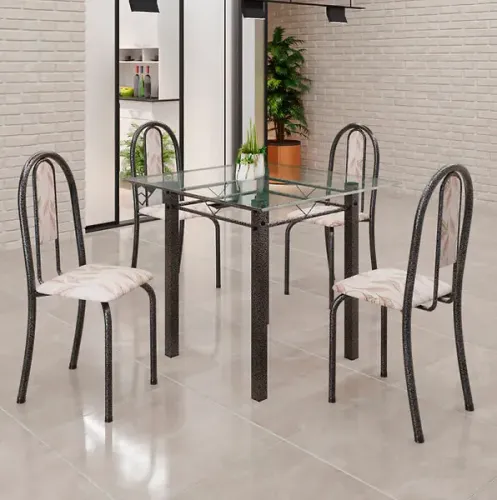 CONJ. MESA 70X70 VIDRO 4CAD ANE A SOMA - pronta entrega