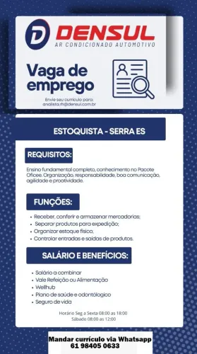 Vaga para estoquista