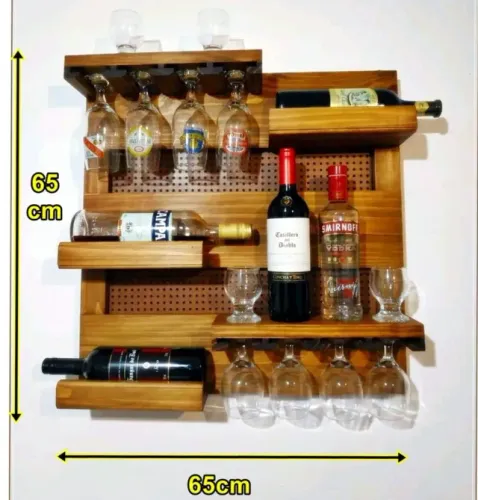 Adega / Barzinho de Madeira de Parede p/ Vinhos, Bebidas e Taças - NOVA