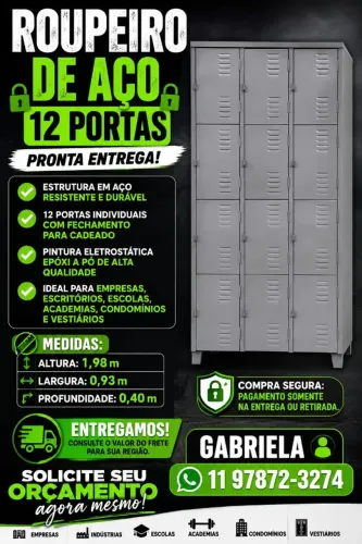 ROUPEIRO EM AÇO 12 PORTAS PEQUENAS 