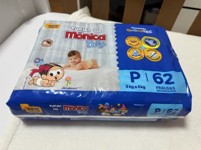 Fraldas Turma da Mônica - Tamanho P - Pacote Fechado com 62 unidades