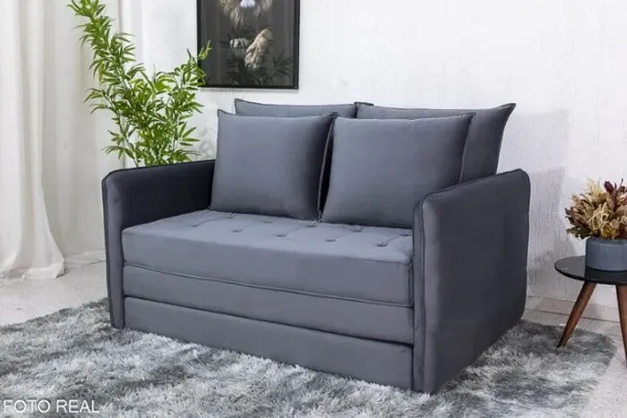 Sofá Cama Noronha larg. 1.57m Veludo Cinza 526