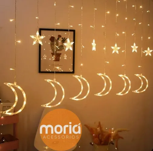 Cascata Formato de Estrela e Lua 138 LEDs 8 Funções 2.5m