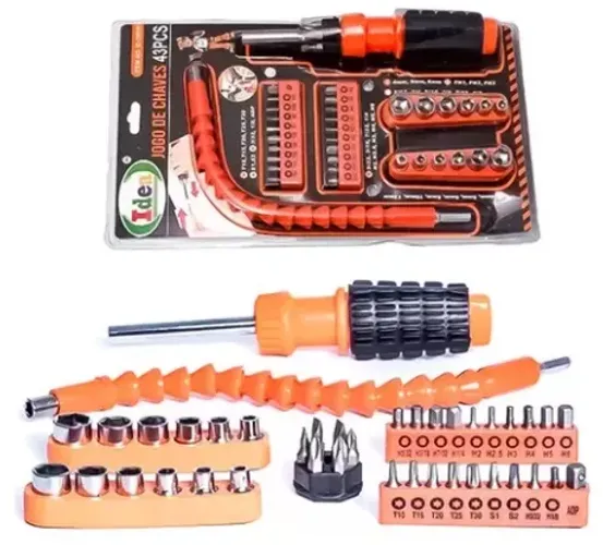 Kit de Chaves Soquetes Fenda Philips Bits com 43 Peças Extensor Flexível Em Aço z745