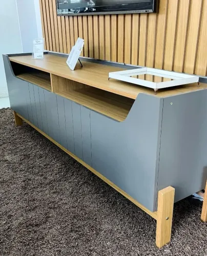 Rack Bancada para TV 100% MDF Moema Permóbili Freijó/Grafite - Montagem Grátis 