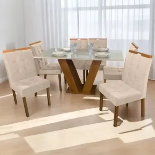 Mesa Classic 160 Cinamomo/Off White com 6 Cadeiras Sophia
