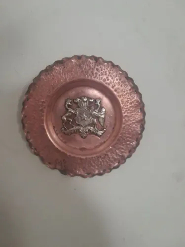 Par de quadrinhos de cobre e prata antigo com brasão