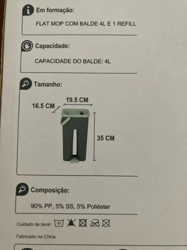 Flat Mop com Balde 4L e Refill, novo . 