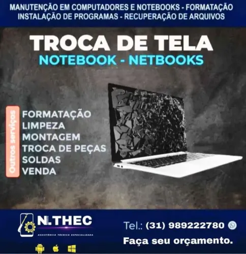 Troca de Tela Notebook e Netbooks - Assistência Técnica