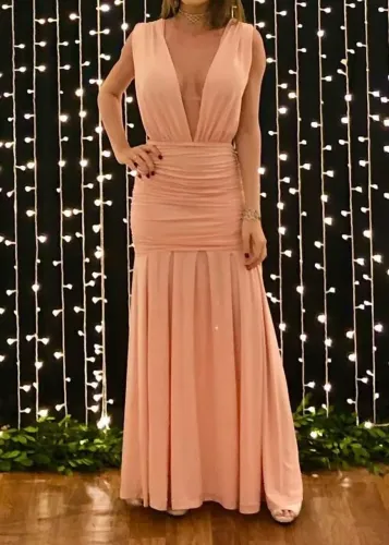 VESTIDO LONGO DE FESTA ROSA