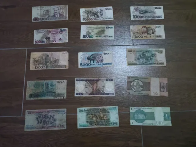 Coleção 16 Cédulas de Cruzeiros antigas do Brasil notas dinheiro antigo