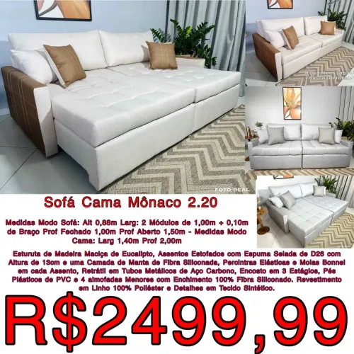 Sofá cama Monaco 2.20m linho / 2 cores disponíveis / pague na entrega / frete grátis