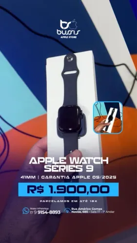 Apple Watch Series 9 41MM Preto , Saúde de bateria 100% / Semi Novo na Garantia Apple 