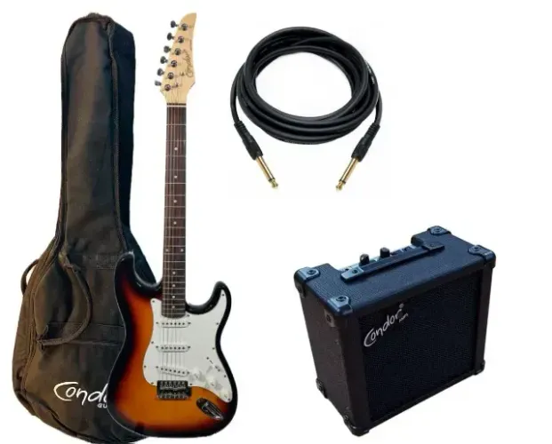 Kit Guitarra Condor RX-10 Stratocaster elétrica Sunburst com Cubo, Capa e Cabo