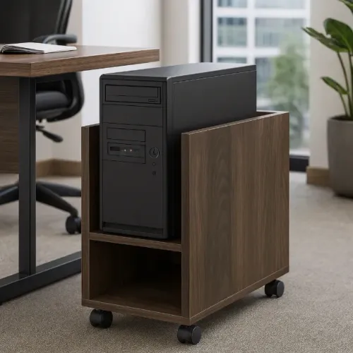 Porta CPU de Madeira MDP com Rodízios Marsala Praticidade e Organização 72105 