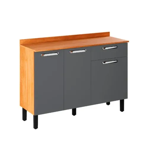 Balcão de Cozinha Itatiaia 3 Pt 1 Gv Cinamomo e Grafite Vegas - Entrega Rápida !