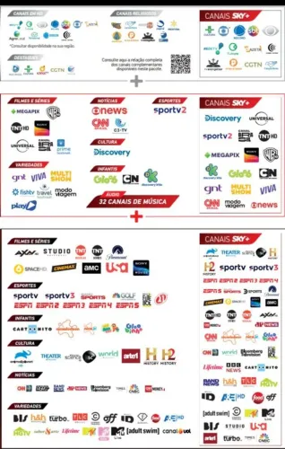 TV a cabo Sky com diversos canais