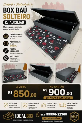 Box baú solteiro com auxiliar/ Espuma D28