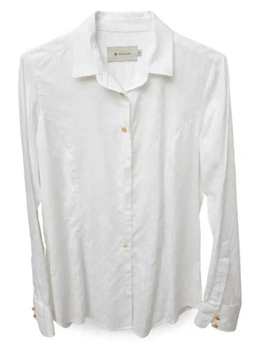 Camisa Feminina Dudalina Branca Poá Botões Dourados Tam 36